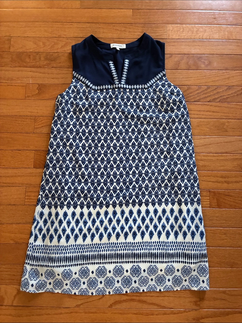 Monteau Navy & White Patterned Shift Dress